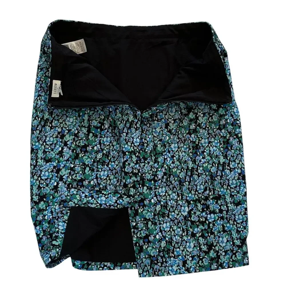 J.Crew Women’s Floral Cotton Pencil Skirt Blue BF949, Career, Office, Size 8